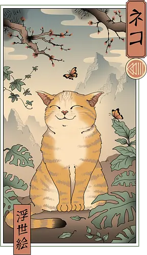 Edu Cat Ukiyo E - katze, neko, japan, ukiyo-e, nippon, cat